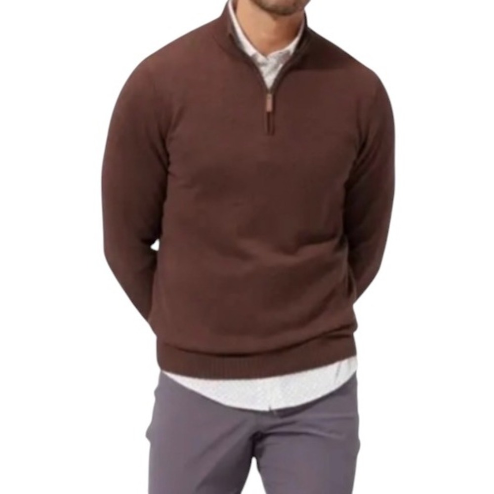 Mizzen + Main Brown Heather Quarter Zip Pullover Stretch Performance Large